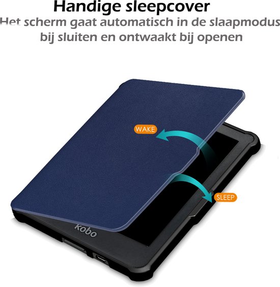 Hoesje Geschikt voor Kobo Clara HD Hoes Book Case - Hoes Geschikt voor Kobo Clara HD Hoesje Book Cover Met Screenprotector - Donkerblauw van Hoesje  — afbeelding 3
