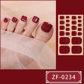 Prachtige Teen NagelStickers/ 1 vel , 22 tips/ Manicure Feet Nail stickers,Nageldecoratie,Nagellak,Plaknagels / Nail stickers Donker Rood