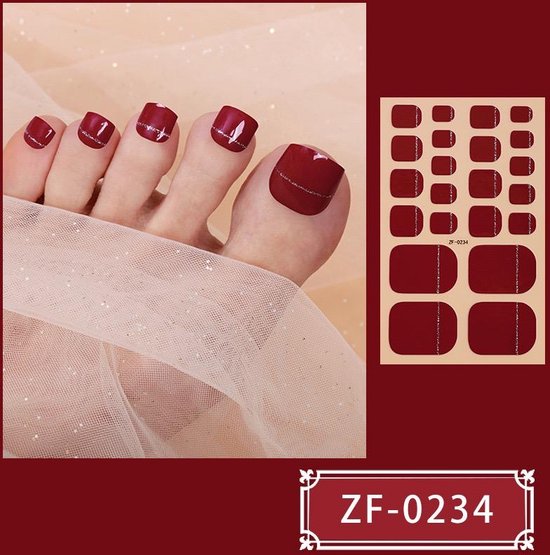 Foto: Prachtige teen nagelstickers 1 vel 22 tips manicure feet nail stickers nageldecoratie nagellak plaknagels nail stickers donker rood