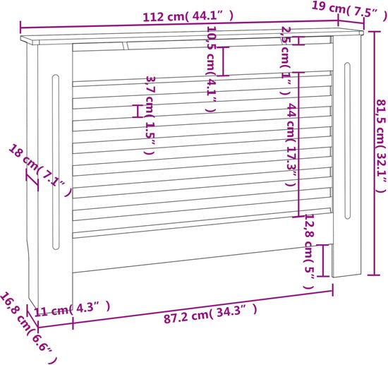 vidaXL Radiatorombouw 112x19x81 cm MDF zwart