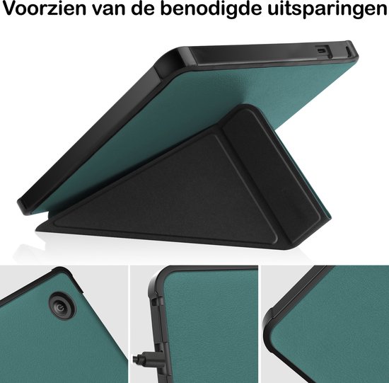 Hoesje Geschikt voor Kobo Libra 2 Hoesje Luxe Bescherm Case Trifold Met Screenprotector - Hoes Geschikt voor Kobo Libra 2 Hoes Book Cover - Donkergroen van Hoesje  — afbeelding 3