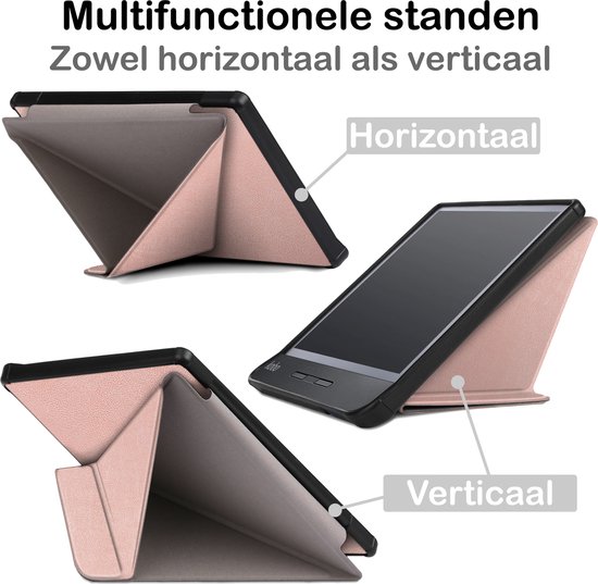 Hoesje Geschikt voor Kobo Libra H2O Hoesje Luxe Bescherm Case Trifold Met Screenprotector - Hoes Geschikt voor Kobo Libra H2O Hoes Book Cover - Rosé Goud van Hoesje  — afbeelding 3
