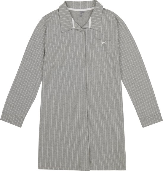 By Louise Dames Pyjama Nachthemd Lange Mouw Grijs Gestreept - Maat XL