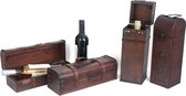Vintage decoratieve geschenkdoos met deksel van hout voor 1 fles wijn - Portugal, liggend formaat Wooden crates