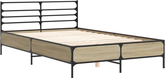 vidaXL - Bedframe - bewerkt - hout - metaal - sonoma - eikenkleurig - 120x200 - cm