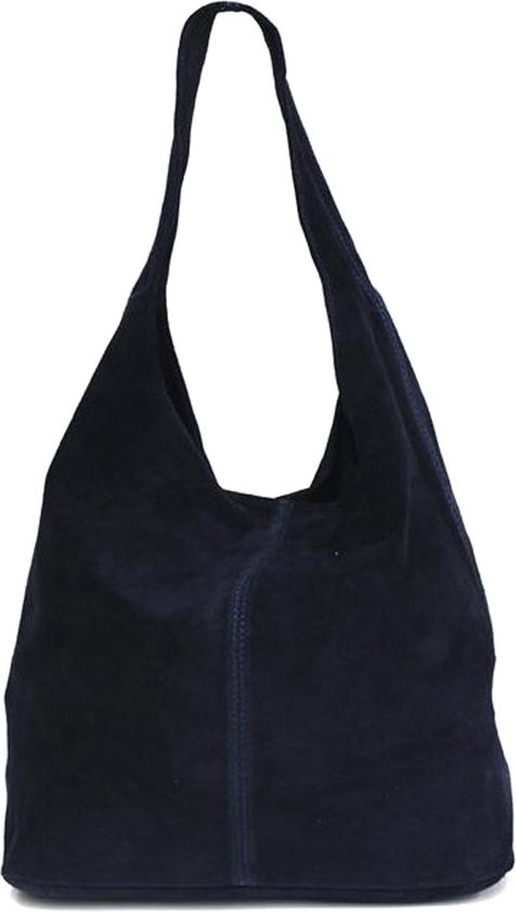 Suede zachte buideltas handtas schoudertas shopper made in Italy kleur donkerblauw