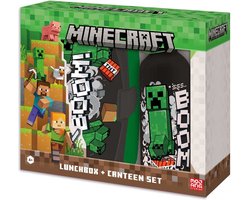 foto van Minecraft Broodtrommel en Drinkfles - Schoolset - Lunchset - Lunchtrommel en drinkfles/drinkbeker/bidon