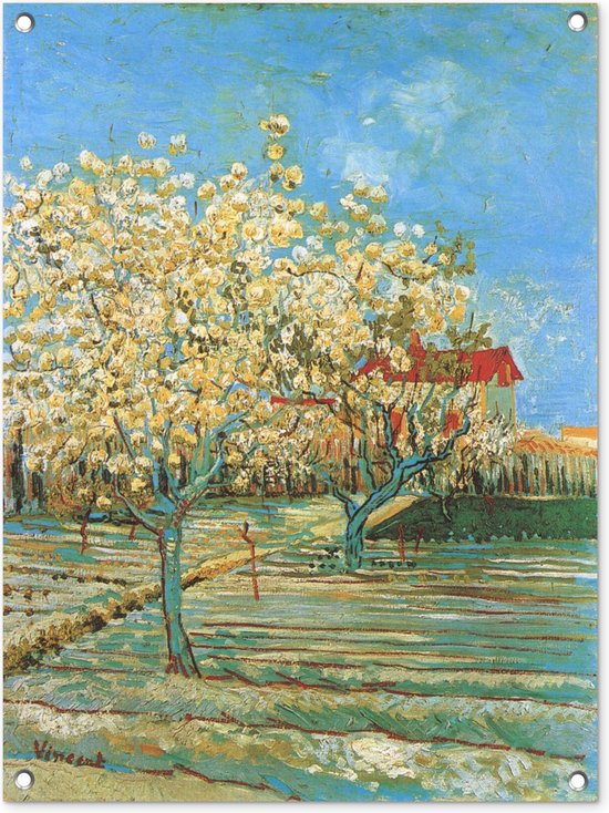 Tuinschilderij Boomgaard in bloei - Vincent van Gogh - 60x80 cm - Tuinposter - Tuindoek - Buitenposter
