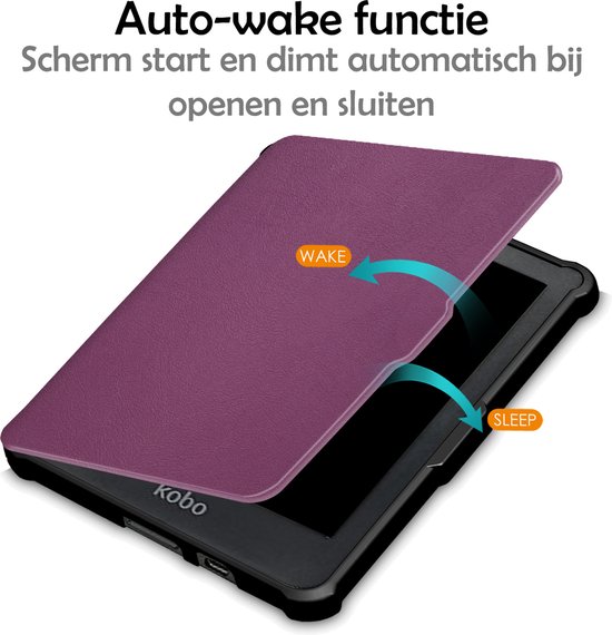 Hoesje Geschikt voor Kobo Clara HD Hoes Bescherm Hoesje Case Sleep Cover Met Screenprotector - Hoes Geschikt voor Kobo Clara HD Hoesje - Paars van Hoesje  — afbeelding 3
