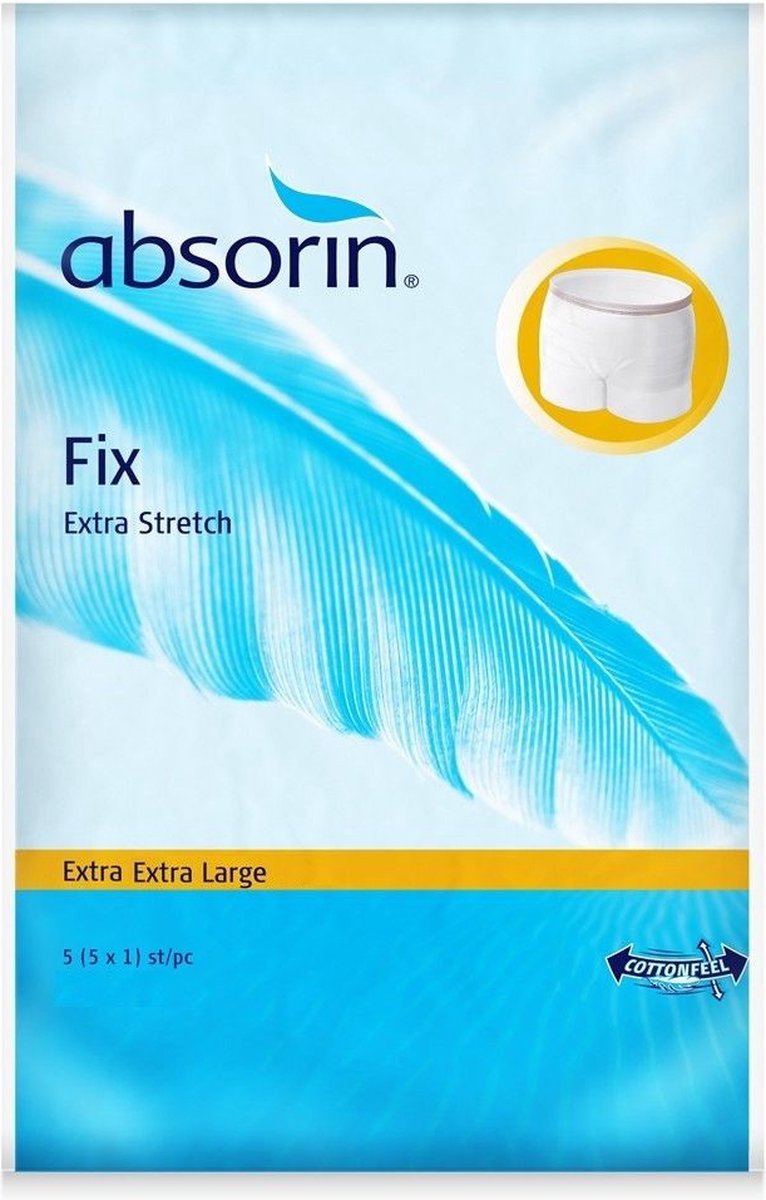 Absorin stretchslip fixatiebroekje extra stretch (5 stuks) S Absorin - Wit / Blauw - 97% polyamide, 3% elastaan - Extra stevige fixatiebroekjes voor incontinentieverbanden