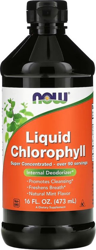 NOW Foods Liquid Chlorophyll, interne deodorant, munt smaak, 16 fl oz (473 ml).
