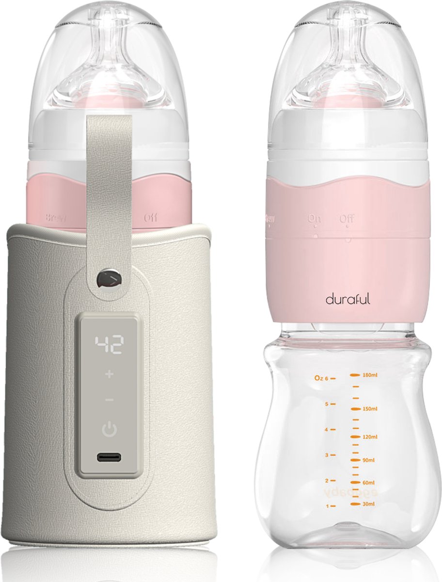 Duraful Baby Alles-in-één Melkpoederfles met Draaisysteem – Roze / Inclusief warmhoud Standaard / Babyfles / Melkpoeder Dispenser / Flesvoeding / Flesvoedingsaccessoires / Melkpoeder Toren / Babyvoeding / Baby flessen / Baby Fles