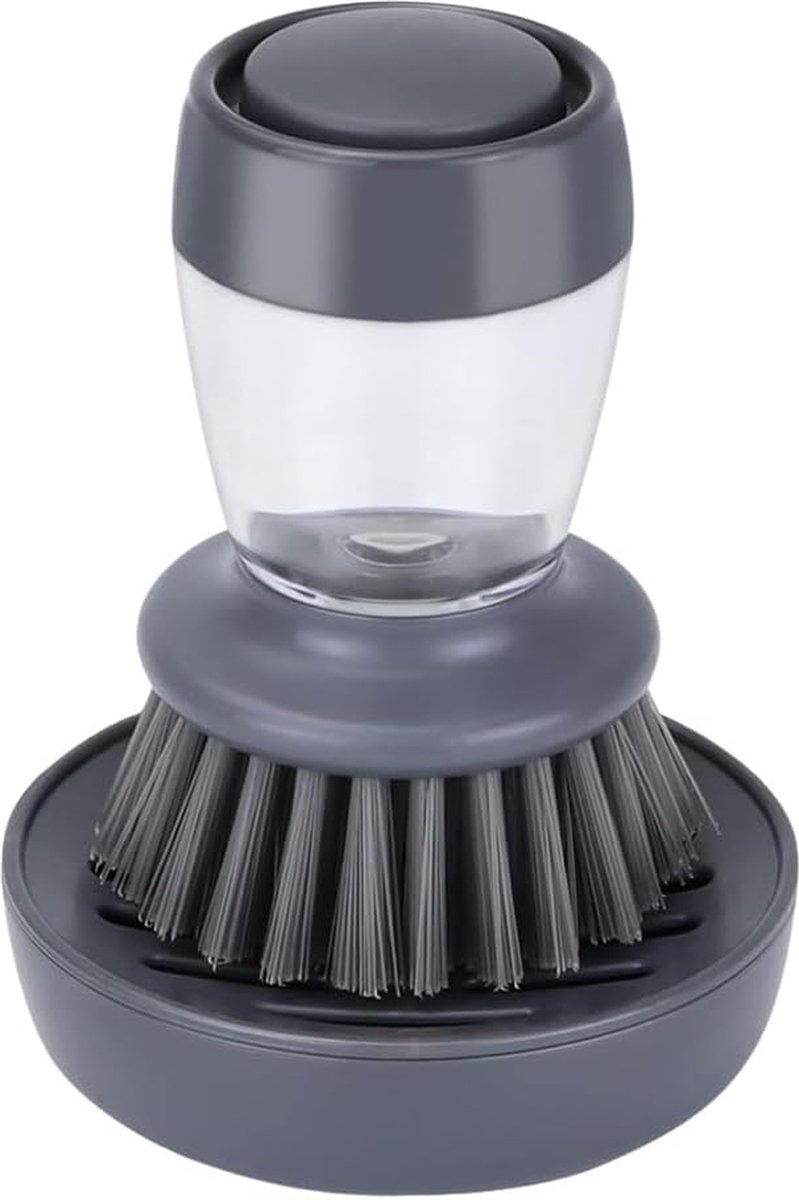Goedkoopste Afwasborstel met afwasmiddeldispenser, afwasmiddeldispenser, roze, rond, servies reinigen, afwashulp, inclusief sokkel, zeepdispenser, palmborstel, keukenborstel voor spoelreiniging, pan,
