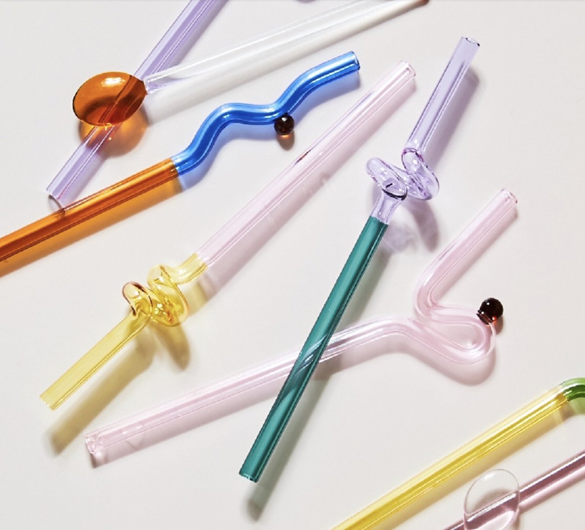 Gekleurde swirl glazen rietjes met spiraal - 3 stuks - met vormpje - cocktail