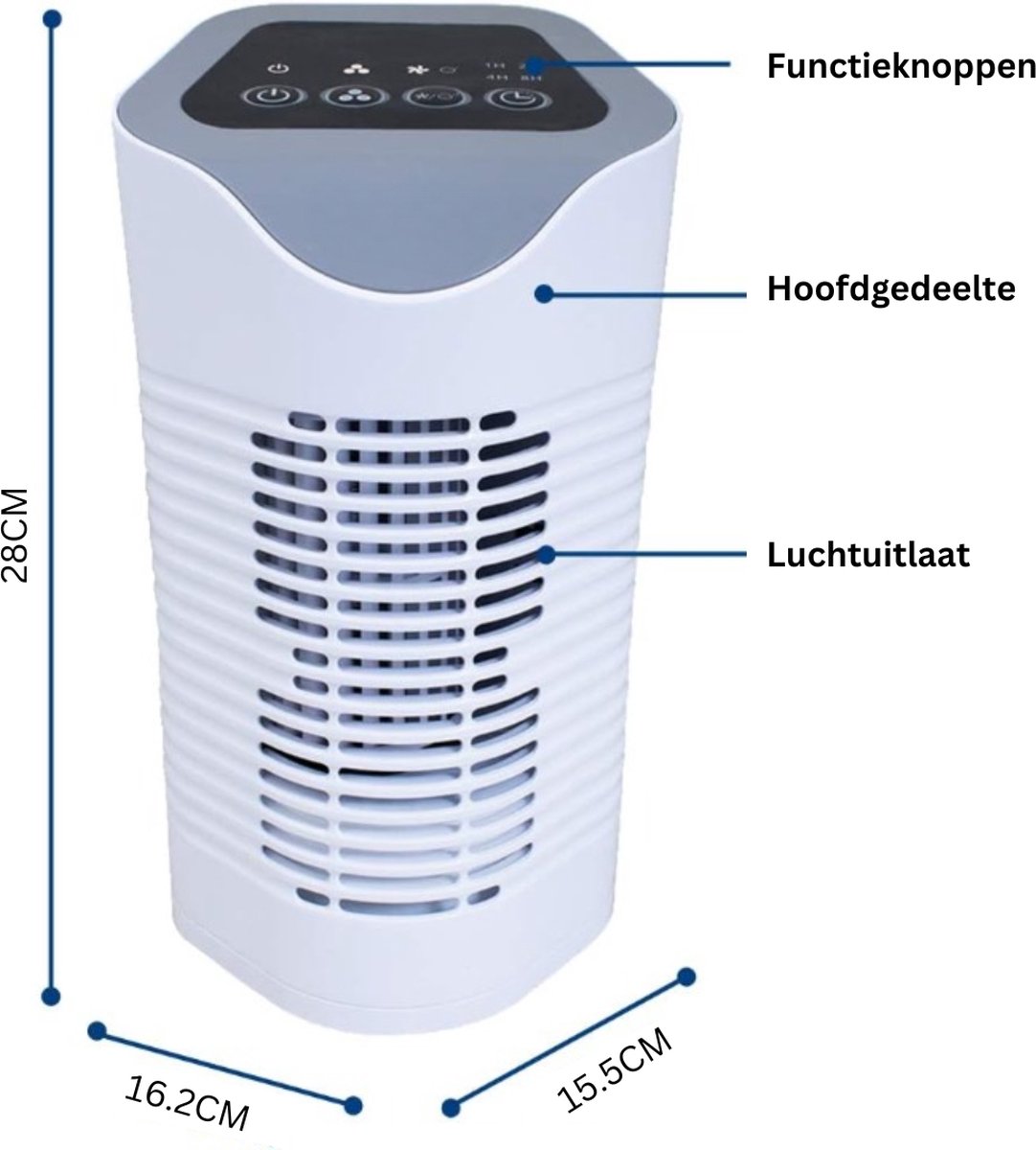 Luchtreiniger - met HEPA & Koolstoffilter - Luchtreinigers - Timer Functie & 3 Snelheden - 60 m3/u - Ionisator - Air Purifier - Wit — afbeelding 2