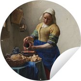 Tuincirkel Het melkmeisje - Schilderij van Johannes Vermeer - 120x120 cm - Ronde Tuinposter - Buiten XXL / Groot formaat!