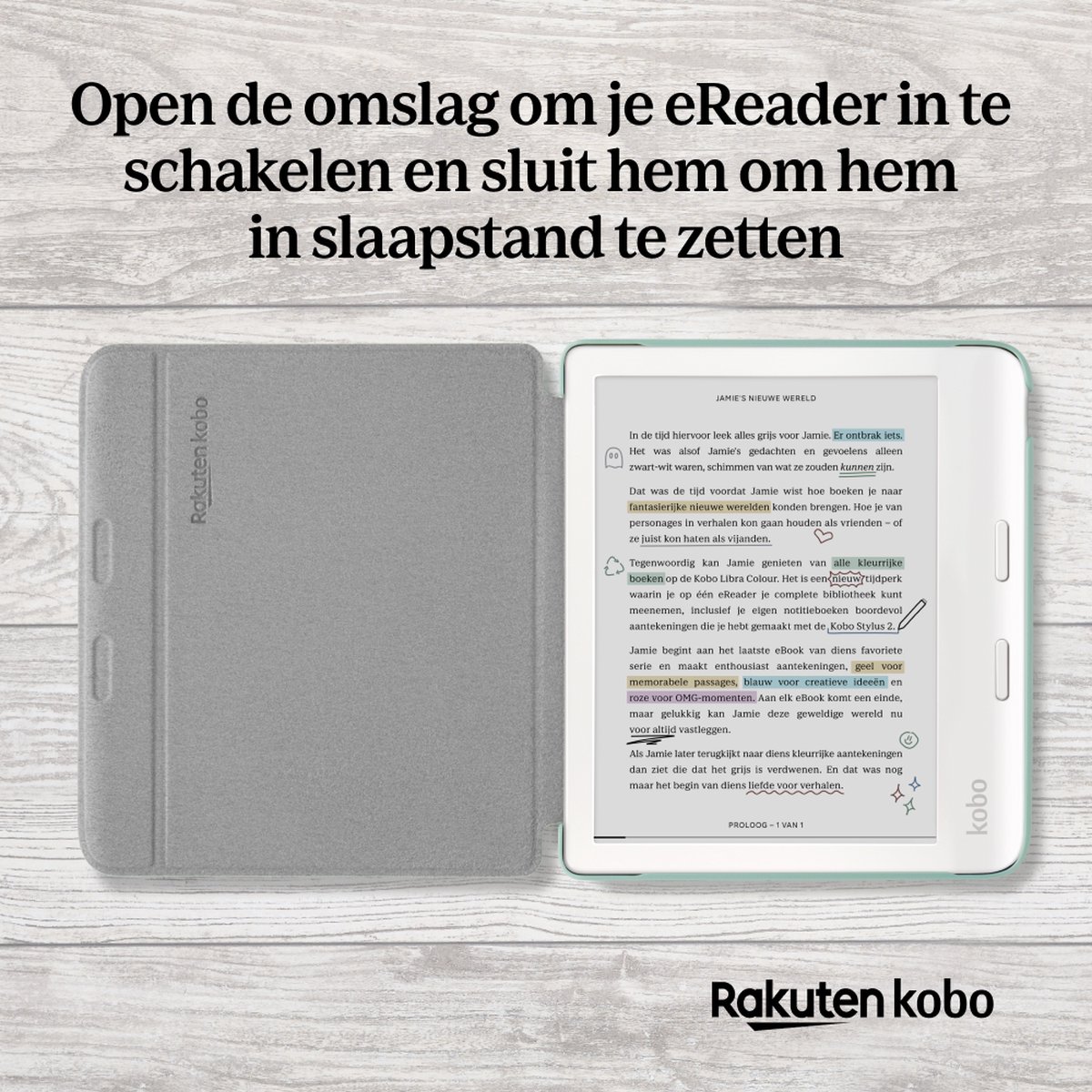 Kobo Libra Colour Hoes voor eReader - Basic SleepCover - Groen - Slaapfunctie – foto 5