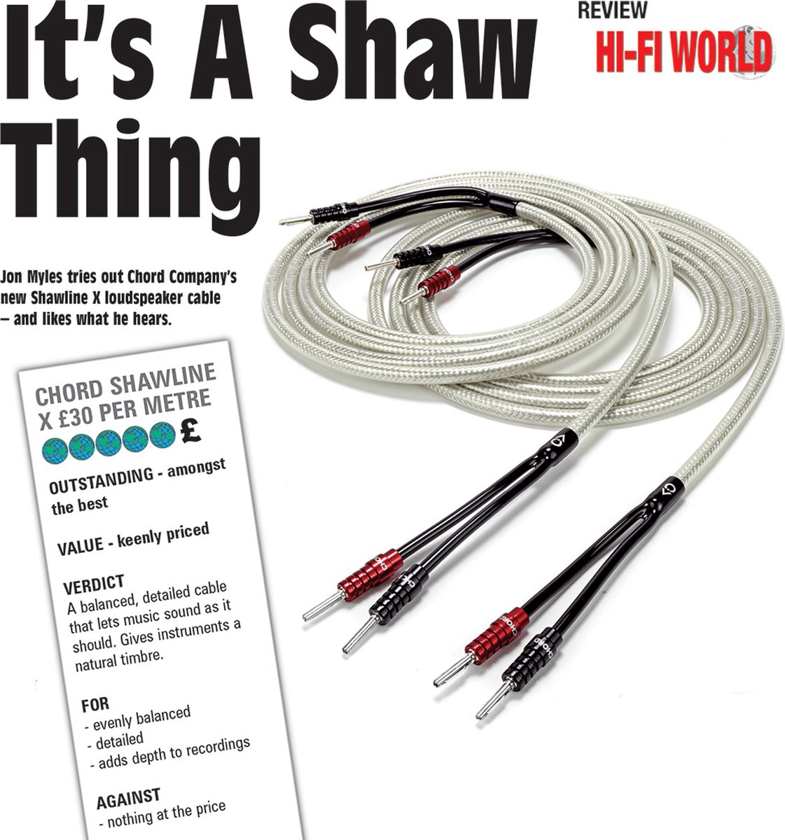 Câble Enceinte Chord Shawline X – Bi-bananable – 16 AWG – Fabriqué UK – Neuf