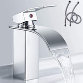Moderne waterval badkamerkraan, elegant design wastafelkraan, messing mengkraan, warm en koud water beschikbaar, chroom kraan G 3/8