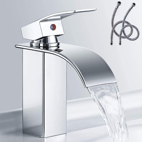 BWS Wastafelkraan Square met Waterval en Clickwaste Chroom