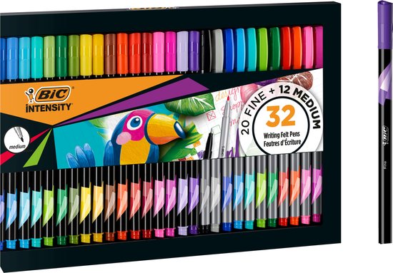 BIC Intensity fineliners set - Diverse kleuren - 32 stuks - Fijn (0.4mm) en Medium (0.7mm) punt