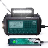 ALLGoods. Krachtige Bouwradio – Noodradio SOS-Alarm - Noodradio Solar Opwindbaar – met Zaklamp - Radio op Batterijen + Zonnepaneel + USB + Opwindbare Radio- Bouwradio Dab – Zwart/Groen
