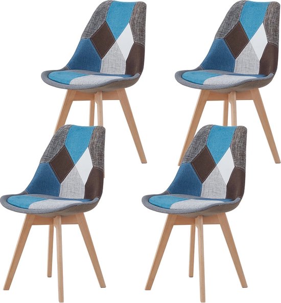 KBK® Eetkamerstoel - Set van 4 - Moderne look - Kuipstoel - Stoel - Gestoffeerde Stijl - Blauw