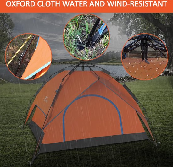 Tent - Pop-Up Tent voor 2-3 Personen - Waterdichte en Winddichte Kampeertent met Muggengaas en Draagtas - Ideaal voor Festivals, Camping en Outdoor - Snel en Automatisch Opzetten van Merkloos — afbeelding 5