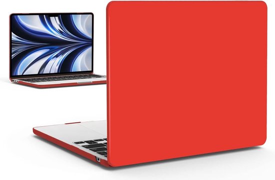 Housse MacBook Air 13.6 pouces rouge, avec ordinateur portable visible.