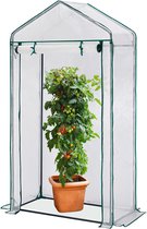 Foliekas 190 x 100 x 50 cm, tomatenkas met puntdak, tomatenhuis met oprolbare deuren voor groenten, fruit, bloemen, tuin, balkon, wit