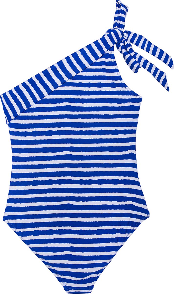 La V Badpak met een schouder kobalt blauw strepen 116-122