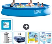 Intex Rond Opblaasbaar Easy Set Zwembad - 457 x 84 cm - Blauw - Inclusief Pomp Solarzeil - Onderhoudspakket - Filters - Vloertegels