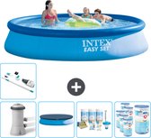 Intex Rond Opblaasbaar Easy Set Zwembad - 396 x 84 cm - Blauw - Inclusief Pomp Afdekzeil - Onderhoudspakket - Filters - Stofzuiger