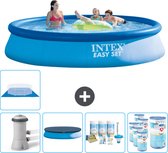 Intex Rond Opblaasbaar Easy Set Zwembad - 396 x 84 cm - Blauw - Inclusief Pomp Afdekzeil - Onderhoudspakket - Filters - Grondzeil