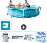Intex Rond Frame Zwembad - 305 x 76 cm - Waterprint - Inclusief Pomp Afdekzeil - Onderhoudspakket - Filters - Vloertegels