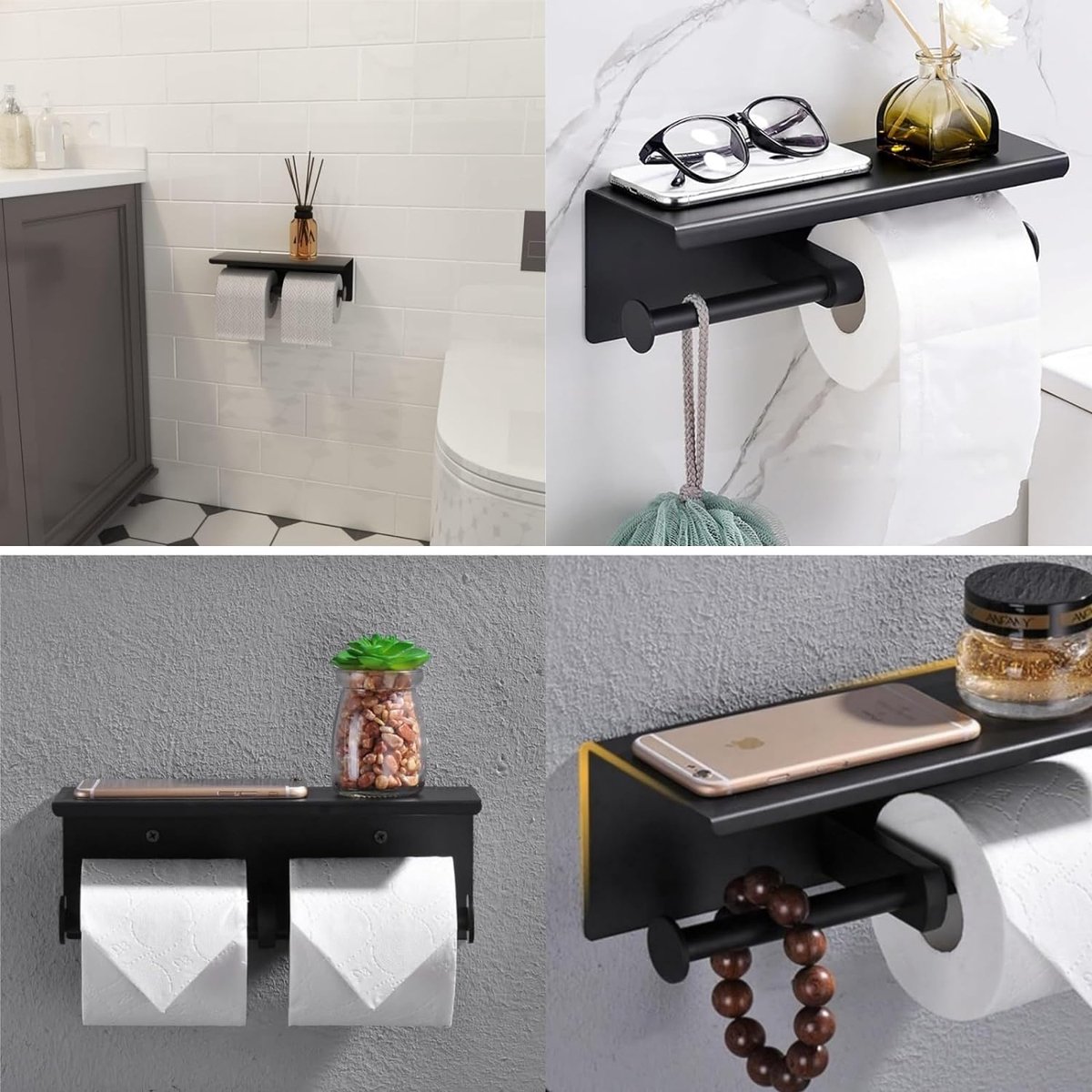 Sapho SKA dubbele toiletrolhouder met plank mat zwart eiken