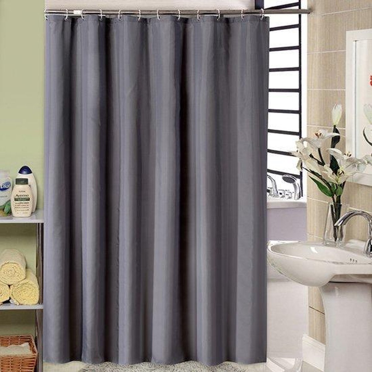 Sandesen® Douchegordijn Donkergrijs 300x200 cm ringen inbegrepen