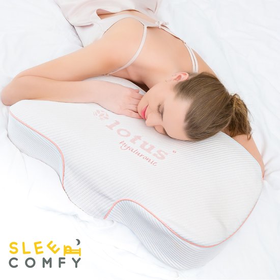 Sleep Comfy Lotus Kussen: Anti-Veroudering & Anti-Rimpel Traagschuim Serie | HydraLuxe Slaapoplossing | Hyoluronzuur Gecoat | Orthopedisch - Ergonomisch - Anti Nek- en Schouderpijn, Rug- en Zijslapers | 64x36x12/8