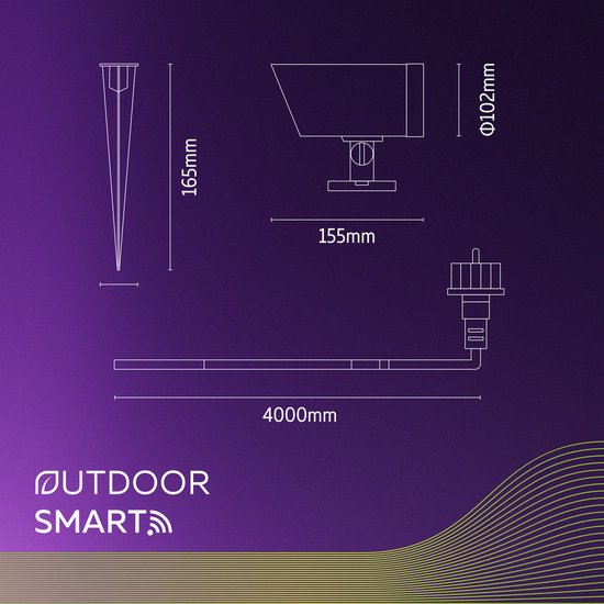 Calex Smart Outdoor LED XL Grondspot - Slimme Tuinverlichting Waterdicht - Prikspot - RGB en Warm Wit Licht - Tuinspot 9W - Zwart