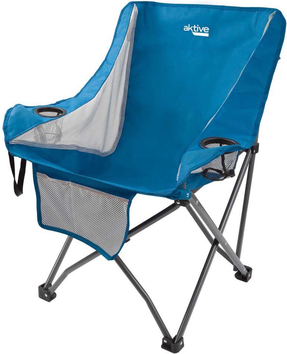 Aktive Folding Camping With Cup Holder & Pocket Stoel Blauw 64 x 73 x 8 cm
