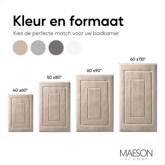 MAESON Badmat 60x90 cm - Antislip & Waterbestendig - Douchemat voor Badkamer - Groot - Beige - Geschikt voor Douche & Bad - MAESON