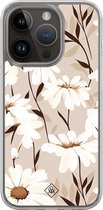 Casimoda® hoesje - Geschikt voor iPhone 13 Pro - In Bloom - 2-in-1 case - Schokbestendig - Bloemen - Verhoogde randen - Bruin/beige, Transparant