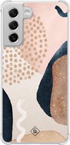 Casimoda® hoesje - Geschikt voor Samsung Galaxy S21 FE - Abstract Dots - Shockproof case - Extra sterk - Siliconen/TPU - Bruin/beige, Transparant
