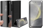 Hoesje geschikt voor Samsung Galaxy S24 Plus - Screenprotector Volledig Dekkend Glas - Spiegel Book Case Zwart