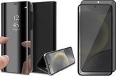 Hoesje geschikt voor Samsung Galaxy S24 Plus - Privacy Screenprotector Volledig Dekkend Glas - Spiegel Book Case Zwart