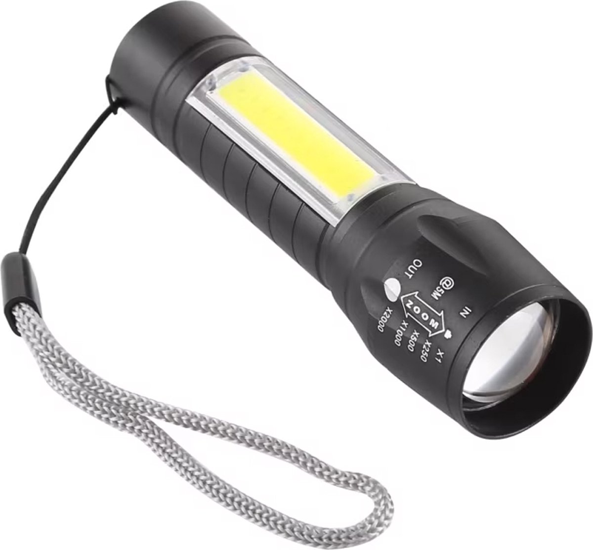 Mini LED Zaklamp - 1000lm - 3-modus - Cob + Xpe - Oplaadbaar - USB - Zwart