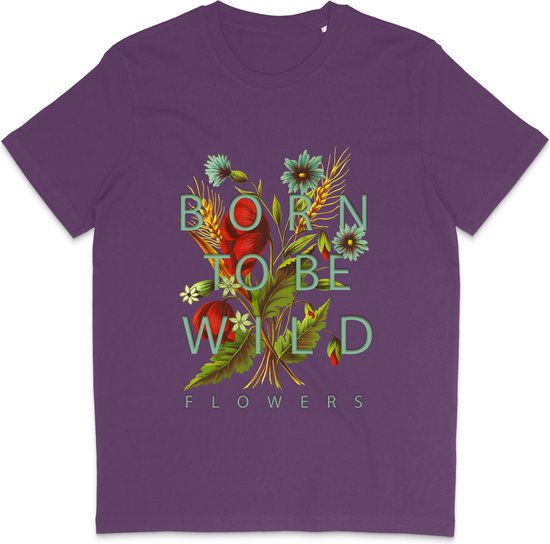 T Shirt Dames Heren - Born To Be Wild Flowers - Paars - XL