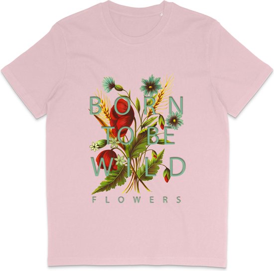 T Shirt Dames Heren - Born To Be Wild Flowers - Roze - XS