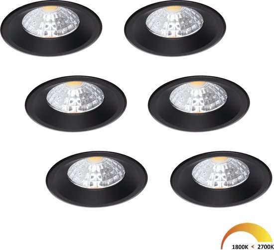 Ledisons LED-inbouwspot trimless Sola set 6 stuks zwart - Ø100 mm - 5 jaar garantie - Dim-to-warm - 450 lumen - 5 Watt - IP54