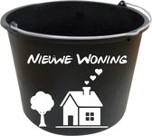Emmer Nieuwe woning - Kotsemmer - 12 Liter - Cadeau Emmer - nieuwe woning - verbouwen - Zwarte emmer - witte sticker